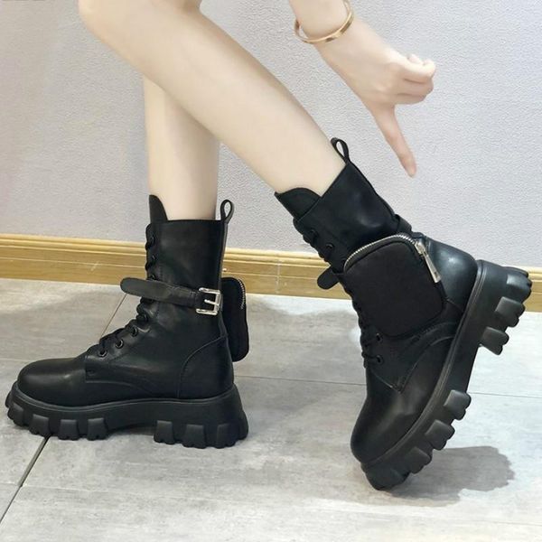 

ankle boots with purse for women cool girl autumn fashion square heel zipper shoes female zippers low heel solid round toe boots, Black