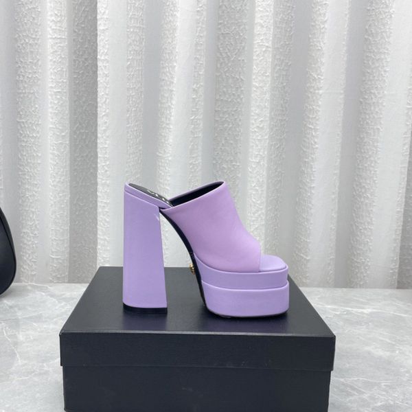

medusa platform sandals mules calf leather slides chunky block high heels slip on open toe women luxury designers street style shoes 15.5cm, Black