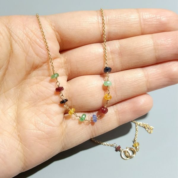 

lii ji emerald ruby sapphire natural gemstone handmade elegant chain necklace s925 clasp 40cm/45cm delicate jewelry for gift y19052301, Silver