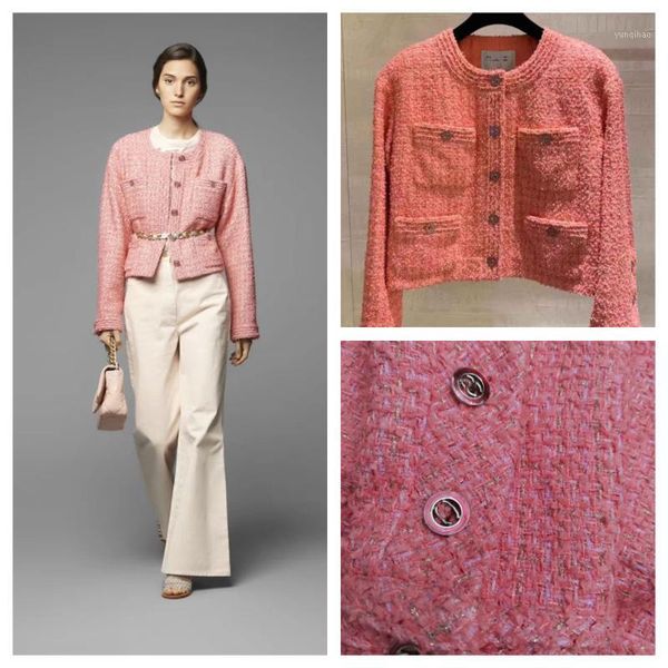 

2020 french style short coat light luxury celebrity pink blouse imported tweed1, Black