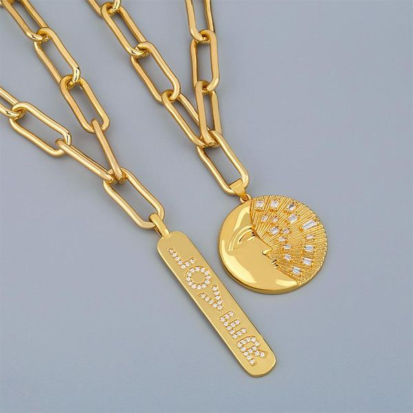 

flola gold long chain lover necklace for women crystal round goth human face moon pendant necklace cz punk jewelry gifts nker59, Silver