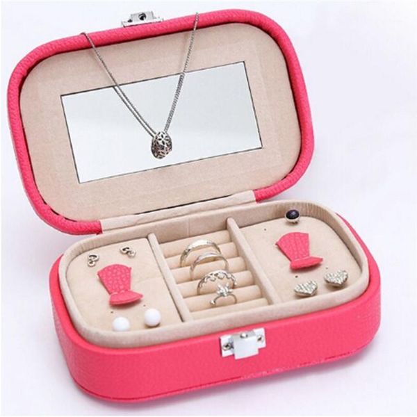 

colorful jewelry leather organizer box jewelry box princess dressing birthday gift earring ring collection storage1, Pink;blue