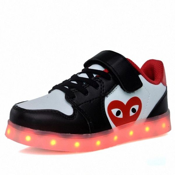 

white black new children glowing sneakers led luminous shoes for boys girls fashion light up casual kids 7 colors usb charge #my5i