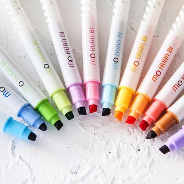 

creative double head marker pens magic discolor highlighter pens for kids gift school office supplies korean stationery