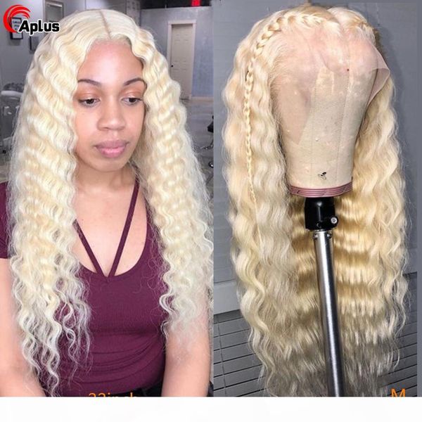 

aplus 613 deep wave парик 4x4 613 прозрачный кружева закрытие парик 13x4blonde фронта шнурка blonde глубокая волна человеческих волос для же, Black;brown