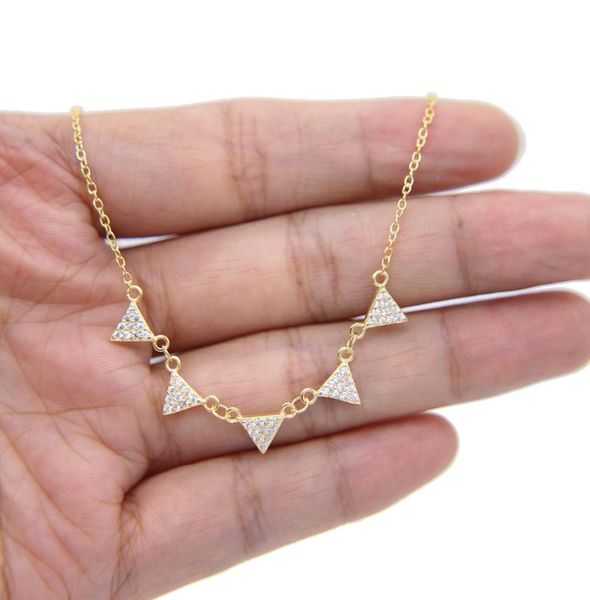 

chains fashion gold color chain women cz triangle punk collar 925 silver sweater short choker necklaces ladies jewelry girl gift