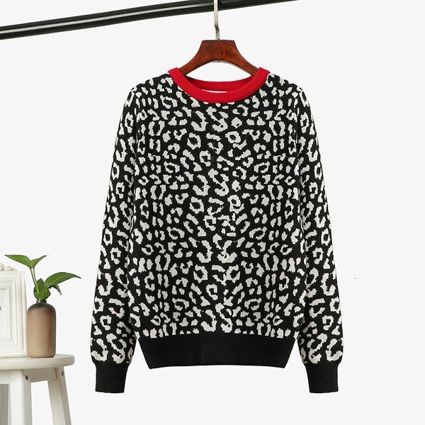 

jumper autumn winter knitted sweater women korean oversized sweaters female leopard jacquard fashion wool blends pullover y200116, White;black