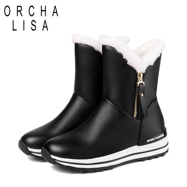 

boots orcha lisa winter women's shoes snow women zipper warm plush wedge heels waterproof sweet pink footwear, Black