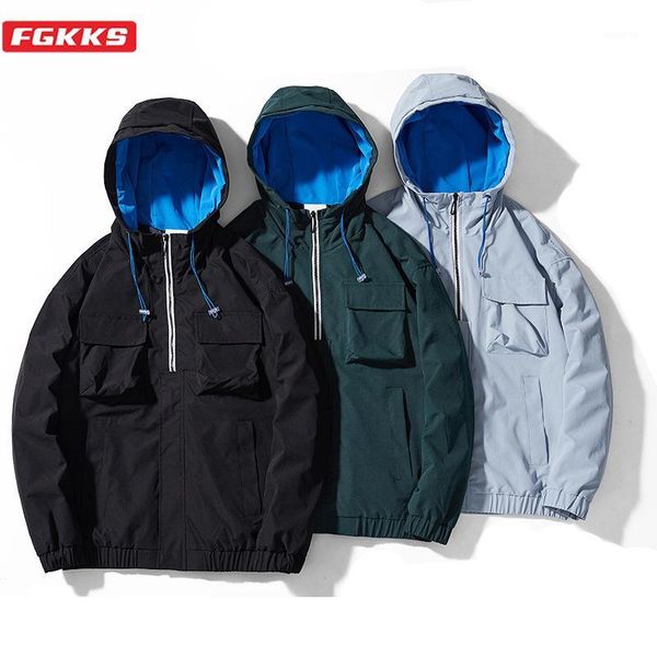 

fgkks men printing streetwear jackets new men's fashion hip hop hooded multi-pocket jacket coat male comfortable jackets1, Black;brown