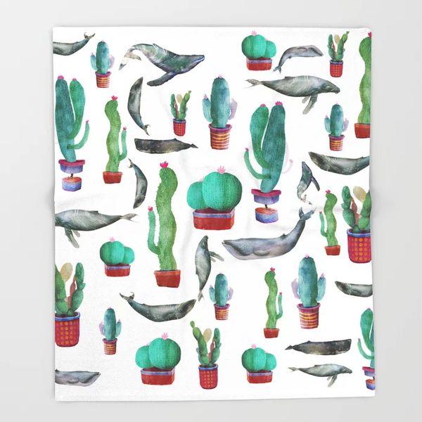 

green plants cactus throw blanket cactus and whales throw blanket cartoon like artistic print home blanket