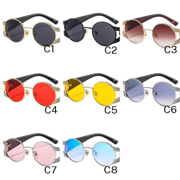 

2021 punk round frame metal sunglasses sunflower laser decoration men and women colorful sunglasses uv400 8 colors wholesale, White;black