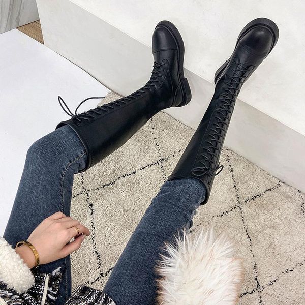 

boots long women's knee-length riding 2021 high leisure flat elastic fashion, Black