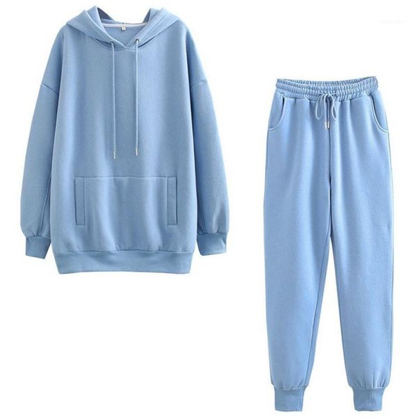 

2 piece set women casual loose tracksuit hooded sweater + drawstring pants solid sweater set autumn clothes women ds5010891, Gray
