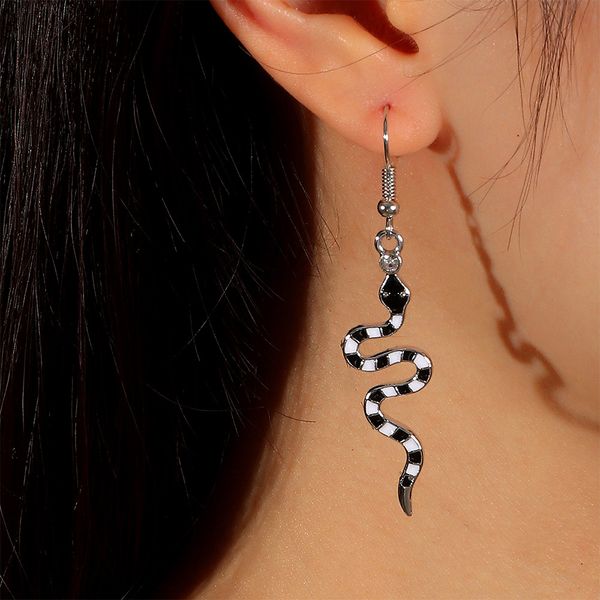 

s2851 fashion jewelry black white snake earrings for women snakes dangle earrings, Silver