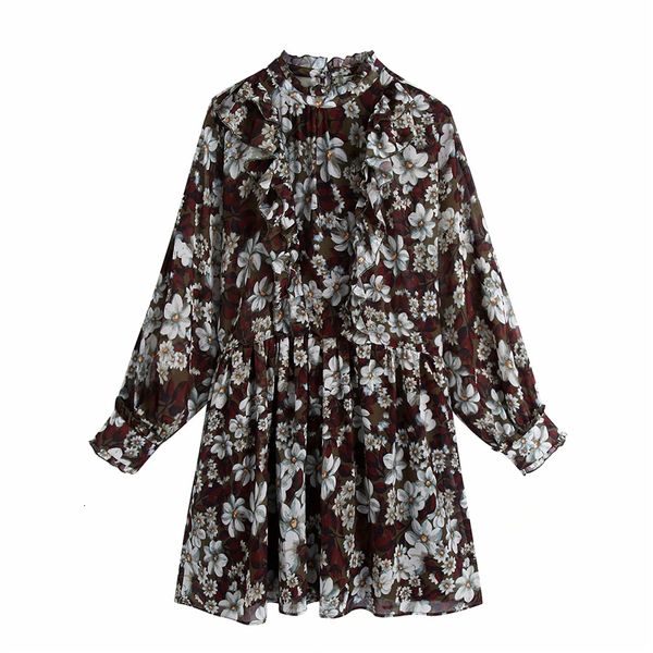 

2021 new elegantes chiffon vestido moda senhoras em cascata babados streetwear feminino floral impresso vestidos chique menina q5js, Black;gray