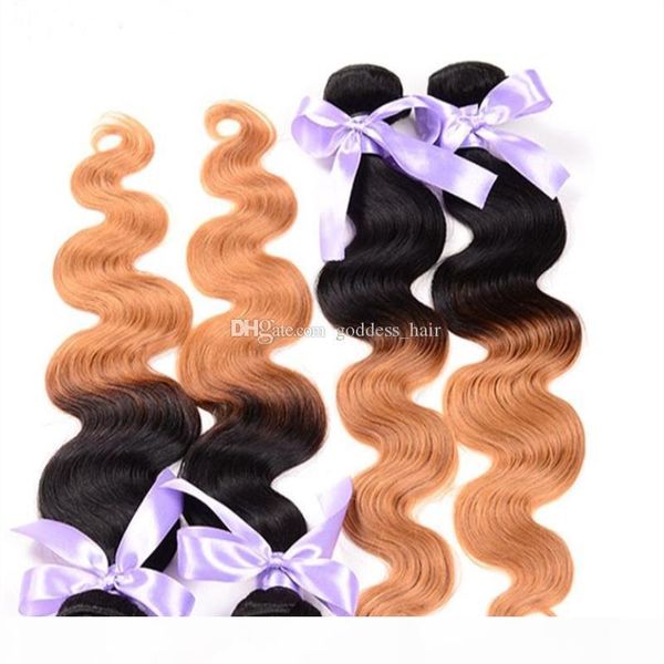 

new arrivaling brazilian ombre color body wave human hair bundles #1b 27 two tone human hair weaves 3 bundles double wefted ombre extensions, Black