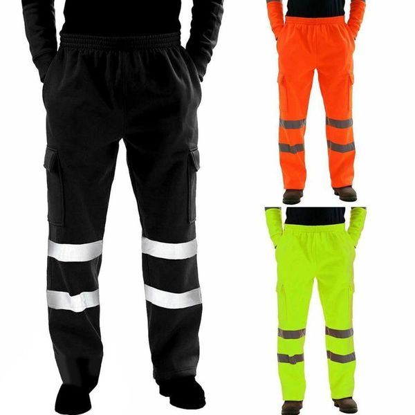 

casual sanitation worker men reflective strips trousers fleece pants men reflective strips trousers fleece pants, Black