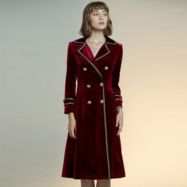 

spring and autumn coat women woman clothes 2020 new spring fashion wine red black velvet long coat trench office outwear1, Tan;black