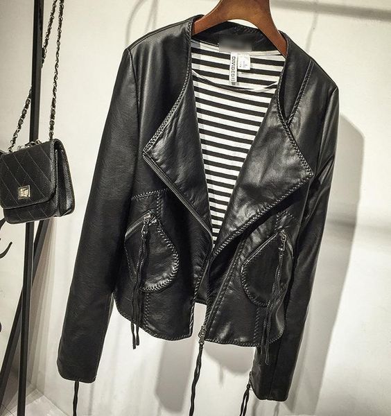 

new european and american style super fashion short-section turn-down collar slim jacket outerwear with pocket for women1, Black