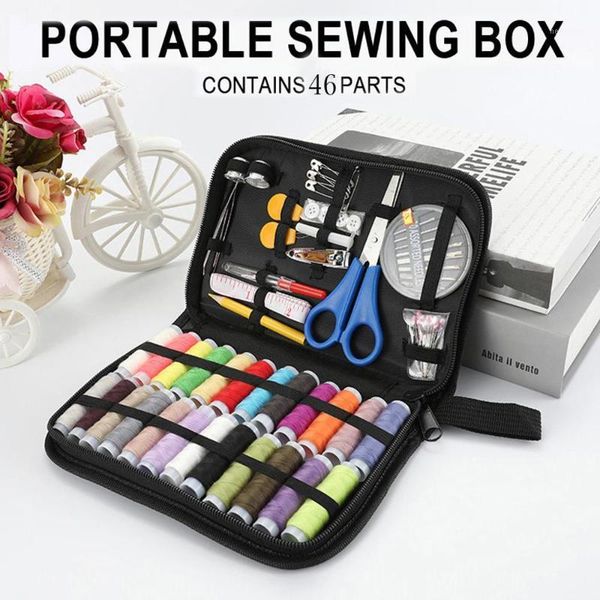 

47pcs cross stitch sewing kit with box portable travel sewing tool set needle thread stitching embroidery accessories1, Black