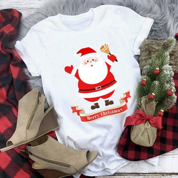 

merry christmas letters t shirt women santa claus print tshirt female short sleeve tee shirt casual, White