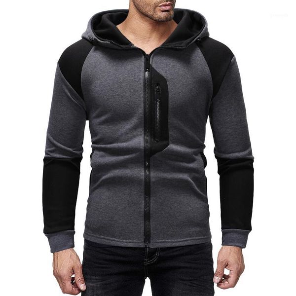

men's new fashion color design hoodie personality zipper design hoodie1, Black