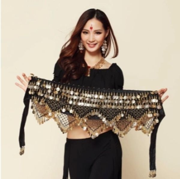 

stage wear style coins belly dance waist chain hip scarf bellydance belt, 9 colors for your choice., Black;red