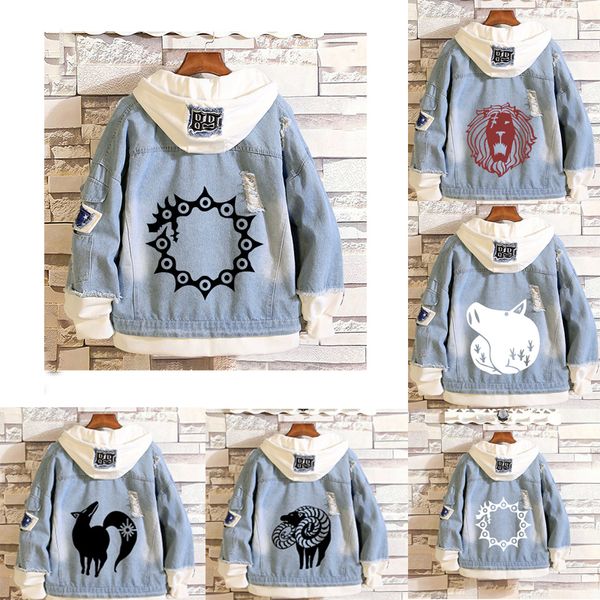 

anime the seven deadly sins meliodas cosplay costume denim jacket hoodie pullovers sweatshirt fleeces costume q1105, Black