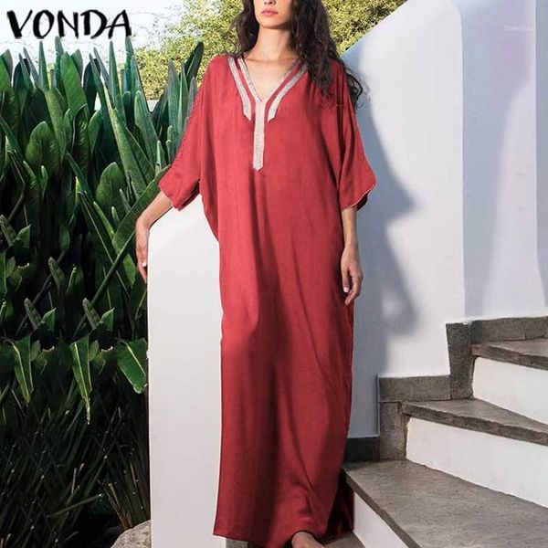 

fashion autumn dress vonda woman vintage printed maxi dresses casual loose beach party sundress plus size vestidos robe1, Black;gray