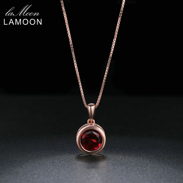 

lamoon crystal necklace for women natural round garnet 925 sterling silver chain pendant 18k rose gold plated fine jewelry ni064 q0531