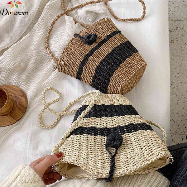 

shopping bags doranmi straw bucket for women summer beach kitted female crossbody messenger striped bolsos mujer bg589 220301