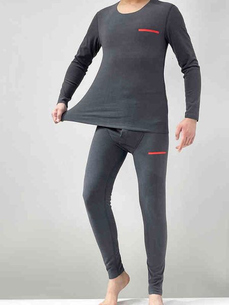 

men's tracksuits and 22ss pants shirt men casual sleep thermal underwear short importe woven fabric delicate ribbed cuffs complete set, Gray