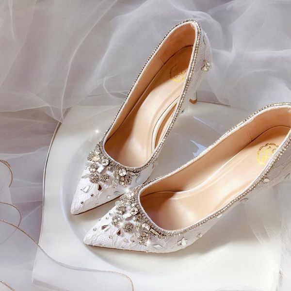 

bride shoes marriage shoes female 2020 new designs diamond red wedding female crystal garment fine-heeled white party pumps, Black