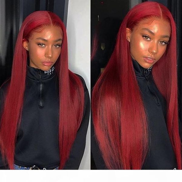 

99j color lace front wigs bleached knots straight virgin brazilian human hair ombre burgundy 99j full lace wig for black women, Black;brown