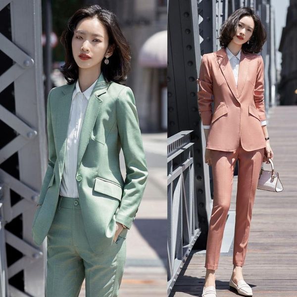 

fashon ladies pant suits for women business suits work wear blazer and jackets office uniform styles, White