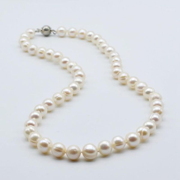 

chokers classic ladies necklace, natural white freshwater pearl, round shape, diameter 8-9mm, short pearl necklace1, Golden;silver
