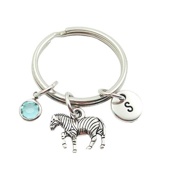 

zebra animal creative initial letter birthstone keychains keyrings fashion jewelry women gifts accessories pendants, Silver
