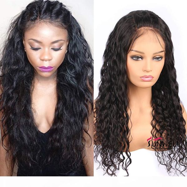 

360 lace frontal wave human hair wigs 130% density brazilian loose wave curly wig with baby for black women 18 inch, natural color, Black;brown
