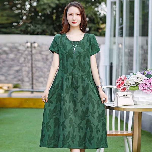 

2021 new summer flowers women dress casual short sleeve party dress vintage vestidos clothing a-line print o-neck pockets qbie, Black;gray