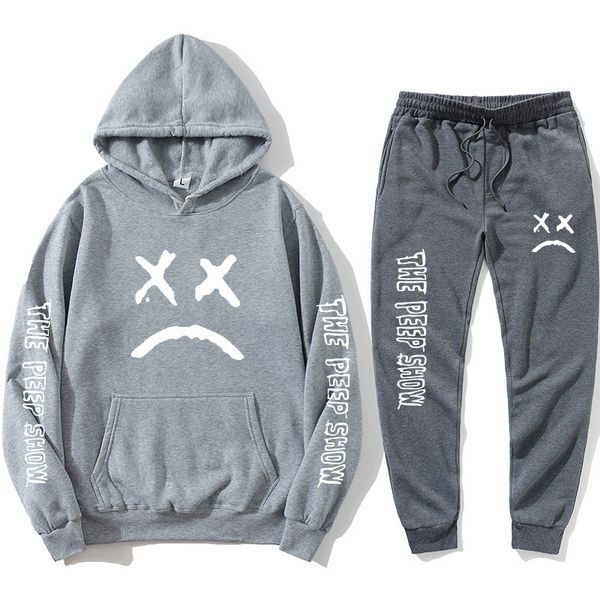 

2021 new set hellboy lil peep men and women casual hoodie + harajuku crying face print sweatshirt hip hop pants 08x8, Black