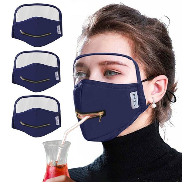 

zipper opening design protective face mask with eyes shield detachable transparent visual splatter screen facemask