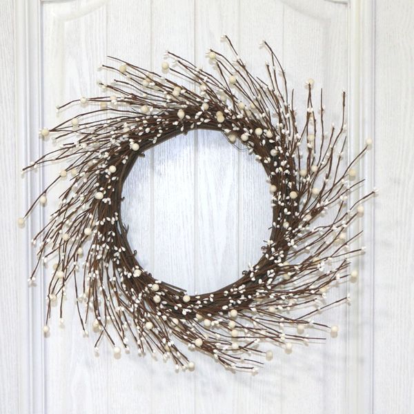 

customizable christmas decorative with white color pip berry wreath used for front door decoration