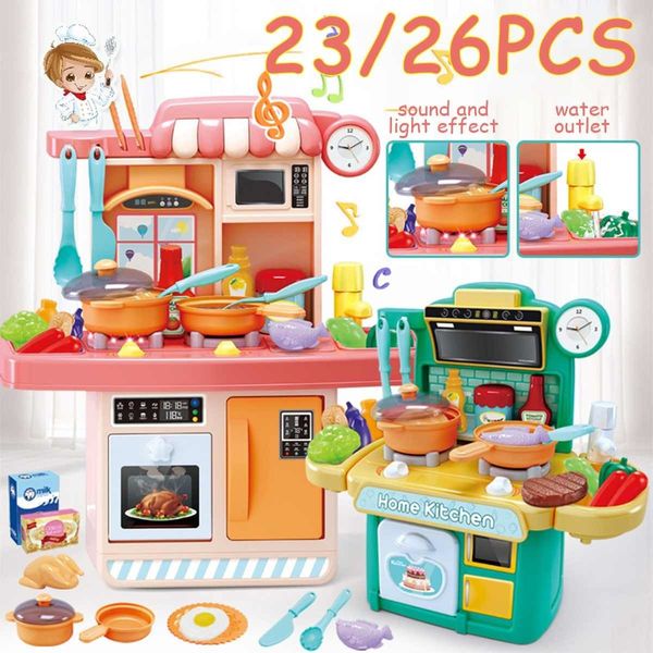 

23/26pcs kid kitchen toys simulation kitchen toy spray water dinnerware pretend play kitchen cooking table set children's gift lj201009
