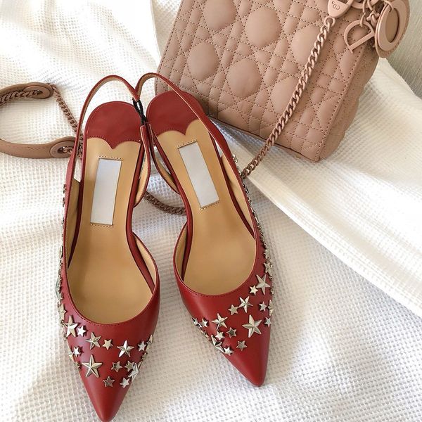

2020 new baotou shallow mouth high-heeled sandals female star button pointed side empty leather high-heeled shoes, Black
