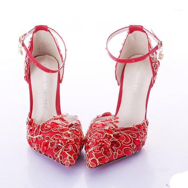 

dress shoes pointed toe ankle strap red wedding womens high heels genuine leather pumps stilettos bridal 9cm pumps1, Black