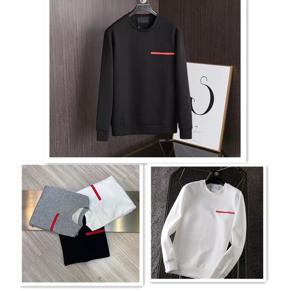 

designer hoodies for men hip hop fashion sweater pure cotton solid color long sleeve round neck pocket letter printing pullover warm men&#03, Black