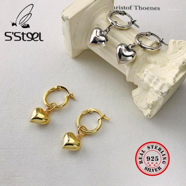 

s'steel earrings for women fine jewelry hoop earings silver sterling 925 korean earring heart trendy gold earing pendientes1, Golden;silver