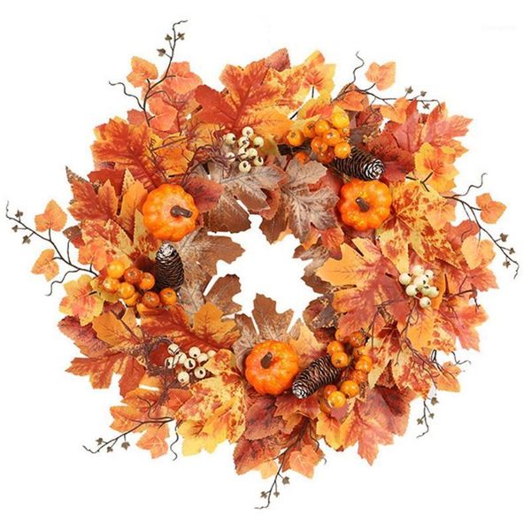 

autumn theme door wreath artificial pumpkin berries pine cone maple manmade garland cloth rattan material home decoration supply1