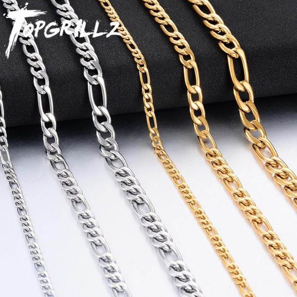 

rillz new stainless steel figaro chain gold color hip hop fashion men and women stainless steel jewelry for gift, Silver