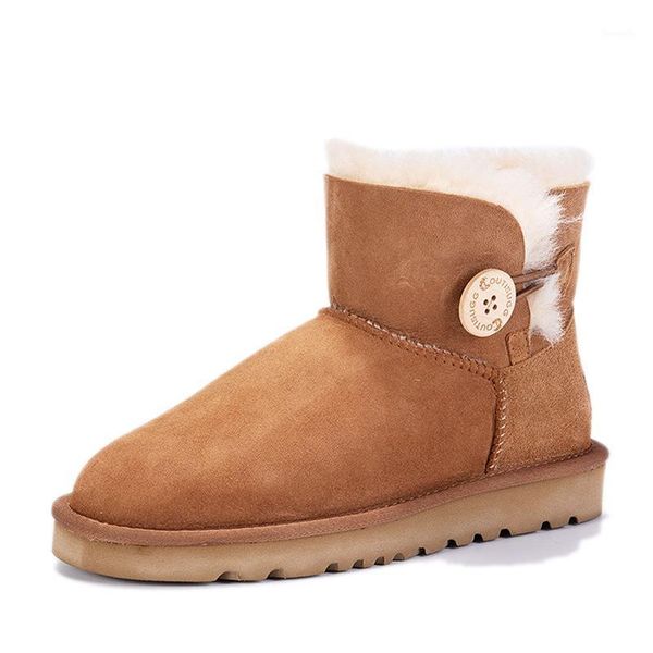 

boots 2021 snow real fur waterproof sheep button winter women flat shoes shearling shaft ankle1, Black